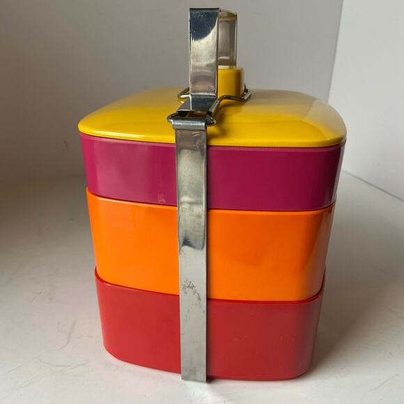 Vintage Gold Fish Brand Mid-Century Modern Melamine Stacking Lunchbox Snack Tote - Picture 5 of 12